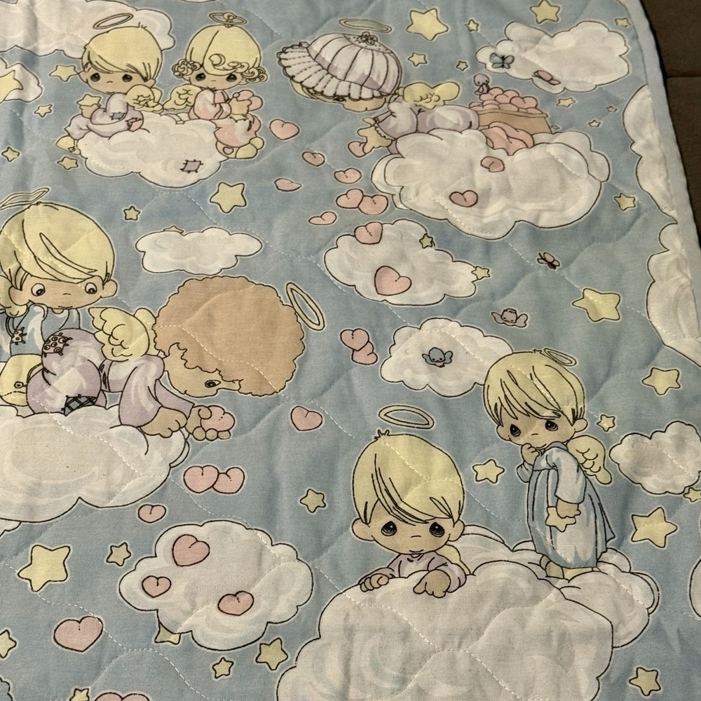 Vintage Precious Moments Baby Crib Blanket 45x32" Comforter Quilt Angels - Picture 8 of 10